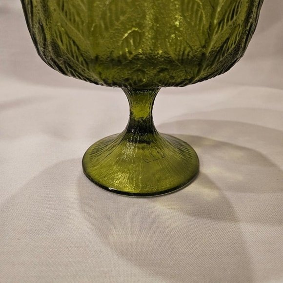 1978‎ FTD Vintage Green Glass Pedestal Bowl Candy Dish Leaf Pattern (9c2) - Picture 5 of 9
